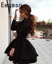 2021 Elegant Black Long Sleeve Short Cocktail Dresses Tiered Satin A-line Party Plus Size Homecoming Dresses Formal Gowns 2024 - buy cheap