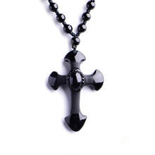 Drop Shipping High Quality Nature Black Obsidian Pendants Necklace Cross Pendant For women men Lover Jades Jewellery 2024 - buy cheap