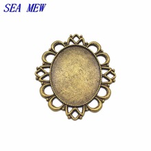 SEA MEW 30*40mm Oval Cabochon Base Vintage Metal Antique Bronze Plated Zinc Alloy Pendant Blank Settings For Jewelry Making 2024 - buy cheap