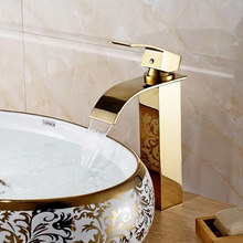 High Golden bathroom mixer waterfall basin mixer tap golden waterfall tap gold tap sink mixer 2024 - buy cheap