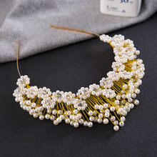 Dower  me Generous Gold Pearls Tiara Crown Wedding Headband Hair Accessories Handmade Bridal Tiaras Hair Jewelry 2024 - buy cheap