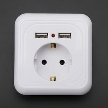 Wall Socket Power Outlet With Dual USB Ports LED Light White Panel EU Standard 2024 - buy cheap