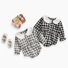 fashion Children Baby Girls lattice print Doll collar long-sleeved triangle romper Jumpsuit cotton cute clothing 2024 - buy cheap