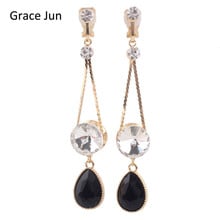 Pendientes Vintage de resina negra para mujer, aretes de Clip de gota de agua de estilo bohemio, sin perforaciones, Pendientes de Clip de cristal elegante, gran oferta 2024 - compra barato