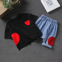 Hot Sale 2018 Summer New Children Clothing Boys and Girls Casual Sets Heart Print Short-sleeve Suit Baby Clothes Jeans 2pcs Sets 2024 - buy cheap