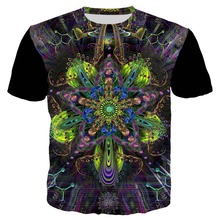 Мужская/Женская футболка PLstar Cosmos, летняя футболка с 3D-принтом, психоделическим фрактальным рисунком, повседневные топы унисекс размера плюс 7XL, 2019 2024 - купить недорого