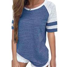 Women Striped Splicing Baseball Tshirt 2020 Summer Fashion Casual O Neck Loose Top Tee All Matched T Shirt Plus Size 2024 - buy cheap