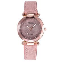 Yolako relógio feminino casual céu estrelado, pulseira de couro de quartzo, analógico, para mulheres 2024 - compre barato
