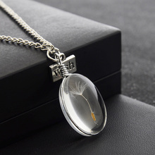 Модное ожерелье с изображением настоящего одуванчика, хрустальное ожерелье с круглой подвеской, серебряная цепочка, чокер, ожерелье для женщин 2024 - купить недорого