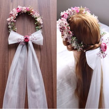 New pink head garland w veil Wreath hairwear bridal girl kid wedding party flower hairbands free shipping 2024 - buy cheap