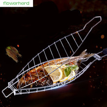 Fish shaped wooden handle grill kitchen supplies grilled fish clip to burn oven Barbecue tools barbecue net wire grill BBQ barbe 2024 - buy cheap