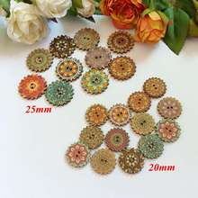 120Pcs 20mm/25mm Wooden Buttons 2 Holes Mixed Printed vintage flower Round buttons Sewing scrapbooking 2024 - buy cheap