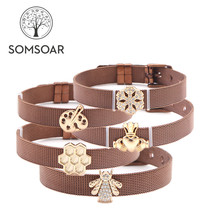 Somsoar Jewelry Coffee Stainless Steel Mesh Bracelet Bangles with Gold Slide Charms as valentine's day gift 2024 - buy cheap