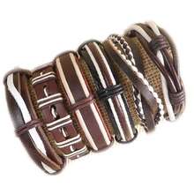 Wholesale 6pcs/lot hand-woven Brown&White Wrap multilayer Leather Braided Rope Wristband men bracelets & bangles for women H43 2024 - buy cheap