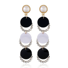 Korean fashion earrings for women 2019 statement round sequin earrings ring crystal micro-set long pendant pearl earrings BK161 2024 - buy cheap