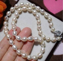 FREE shipping> JEWELRY 6-7MM WHITE FRESHWATER RICE PEARL NECKLACE 2024 - buy cheap