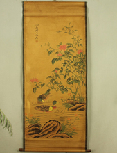 Antique painting traditional Chinese Qiu Ying wild duck painting scroll painting,old paper painting 2024 - buy cheap