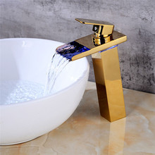Grifo Led para lavabo con control de temperatura, grifería de agua de grúa LED, grifos de cascada de baño dorados/negros/cromados 2024 - compra barato