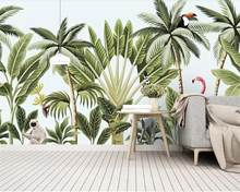 Beibehang Personalizado 3d papel de parede modern mão-pintado floresta flamingo mural TV fundo papel de parede 3d papel de parede da árvore de banana behang 2024 - compre barato