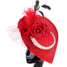 Tocados de plumas rojas para fiesta de boda, sombreros elegantes de carreras para mujer, diademas de carrera, sombrero de carreras 2024 - compra barato