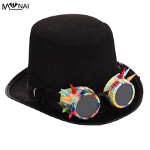Steampunk Dazzling Colorful Goggles Black Hat Vintage Spikes Glasses Hat Steam Punk Gothic Top Hats Fedora Accessories 2024 - buy cheap