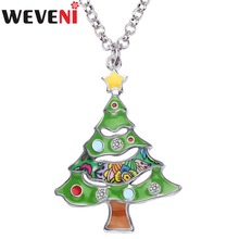 WEVENI Enamel Alloy Rhinestone Christmas Tree Necklace Pendant Chain Collar Navidad Gift Jewelry For Women Girls Party Bijoux 2024 - buy cheap