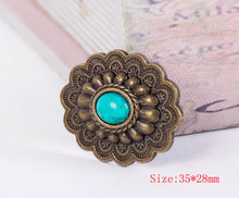 10PCS 35*28MM Oval Antique Brass Engraved Flower Green Turquoise Craft Conchos 2024 - buy cheap