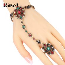 Kinel Unique Bracelet link Ring Turkish Jewelry Set For Women Antique Gold Crystal Flower Vintage Wedding Jewelry 2017 New 2024 - buy cheap