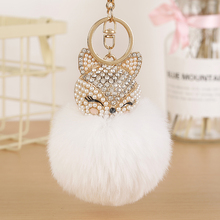 Fashion Rhinestones Cute Faux Rabbit Fur Ball Plush Keychain Car Key Chain for Women Bag Pendant Holder EH884 2024 - buy cheap