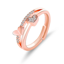 Корейский витое Сердце Стразы Открытое кольцо розовое золото цветное кольцо на палец для женщин массивное регулируемое кольцо оптовая продажа подарок 2024 - купить недорого