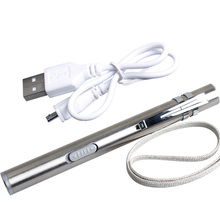 Mini tocha recarregável usb de aço inoxidável, portátil, lanterna recarregável, bolso edc, luz de caneta usb com cabo usb