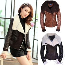 New Women's Faux Fur One Piece Leather Winter Coat Turn Down Collar Jackets Fashion Slim Full Sleeve Short Jacket M L XL 2024 - buy cheap