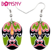 Bonsny Statement Acrylic Floral Chinese Beijing Opera Mask Earrings Drop Dangle Character Jewelry For Women Girls Gift Wholesale 2024 - buy cheap