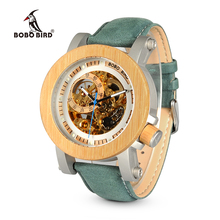 BOBO BIRD WK13 Bamboo Mechanica Watch Vintage Bronze Skeleton Clock Male Antique Steampunk Casual Automatic Navy Band Homme 2024 - buy cheap