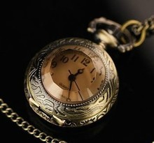 Оптовая продажа, карманные часы из кофейного стекла, ожерелье, женские часы-брелок для девушек, хорошее качество, модные, ретро, красивые, новые, бронзовые, с цепочкой 2024 - купить недорого
