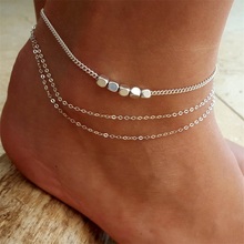 Conjunto de Cuentas cuadradas minimalista de plata multicapa para mujer, 1 unidad, geométrico, para playa, regalo de fiesta de chicas 2024 - compra barato