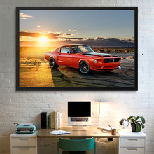 Мускул автомобиль Мустанг Fastback восход солнца обои настенный художественный постер картина по шелку принты для декора комнаты 2024 - купить недорого