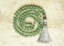 Colar mala de pedra verde com nó, colar de borla para oração e meditação 108, jóias de contas mala 2024 - compre barato