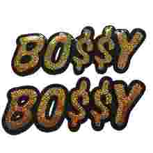 shiny Gold Sequined BOSSY Iron on Patches for Clothes T-shirt Letters Sequins Applique Patch Large DIY Sewing Accessory sticker 2024 - buy cheap