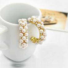 Shiny Side Fashion Jewelry Crystal Imitation pearl Stud Earrings for Women Jewelry Elegant Imitation Pearl Letter C Earrings 2024 - buy cheap