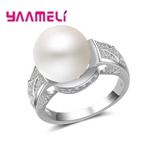 New Fashion 925 Sterling Silver Rings With Big Pearl Ring Size 6,7,8,9,10   Exaggerated Style Engagement Anillos 2024 - buy cheap