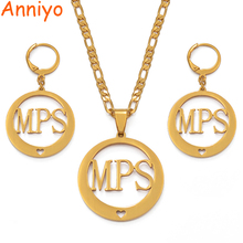 Anniyo Heart MPS Name Necklace and Earrings Jewelry sets for Women Gold Color Jewellery #036021 2024 - buy cheap