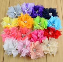 Wholesale Chiffon Lace Flower With Rhinestones & Pearls Crystal Flower Without Clip For kid Diy Hair Accessories HS10019 2024 - buy cheap