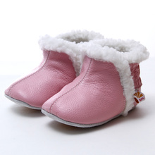 Botas de couro do bebê para a menina menino rosa da criança botas de neve inverno botas de bebê botas de cabelo de coelho quente sapatos de bebê primeiros caminhantes 2024 - compre barato