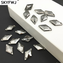 Jet Hematite Color Glass Rhombus Shape Sew On Rhinestone Flatback Sewing Crystal Stones Dress Jewelry Making 11x19mm 2024 - buy cheap