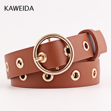 KAWEIDA Trend 2018 Women's Accessories Female Thin Rivets PU Leather Circle Pin Buckle Belts Ladies Casual Punk Belt for Jeans 2024 - buy cheap
