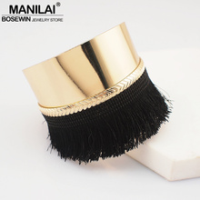 MANILAI Alloy Statement Cuff Bangles For Women Unique Metal Big Bracelet Black Cotton Tassel Bracelets Jewelry Accessories 2024 - buy cheap