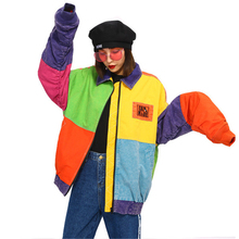 Jaqueta grande feminina, casaco colorido retrô da moda de rua, roupa de exterior harajuku solta com estampas de costura, para primavera e outono 2024 - compre barato