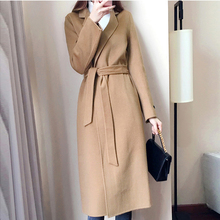 Casaco de lã feminino, casaco de caxemira longo, elegante, outono inverno mulheres, misturas de lã cáqui, casaco fp1362 2024 - compre barato