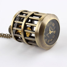Reloj de bolsillo de jaula de pájaro de bronce para hombre, diseño de moda, cadena con colgantes, retro, reloj de bolso 2024 - compra barato